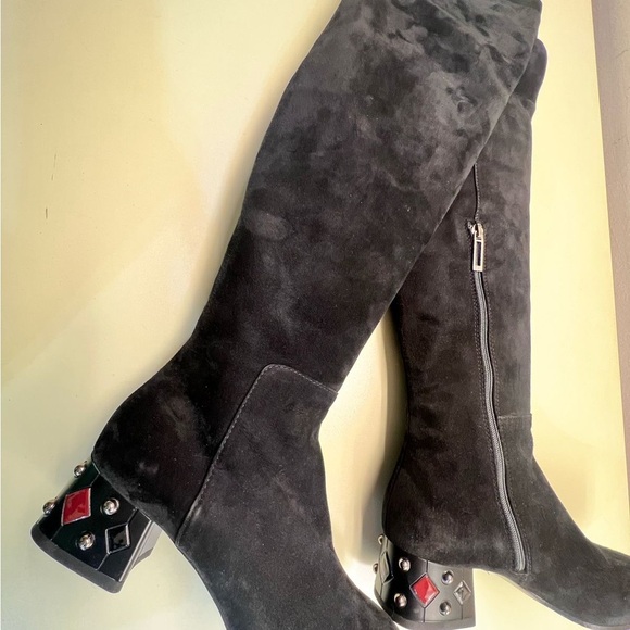 MARINO FABIANI MADE IN ITALY SUEDE Black Over the Knee Boots with Block Heel - Picture 2 of 5